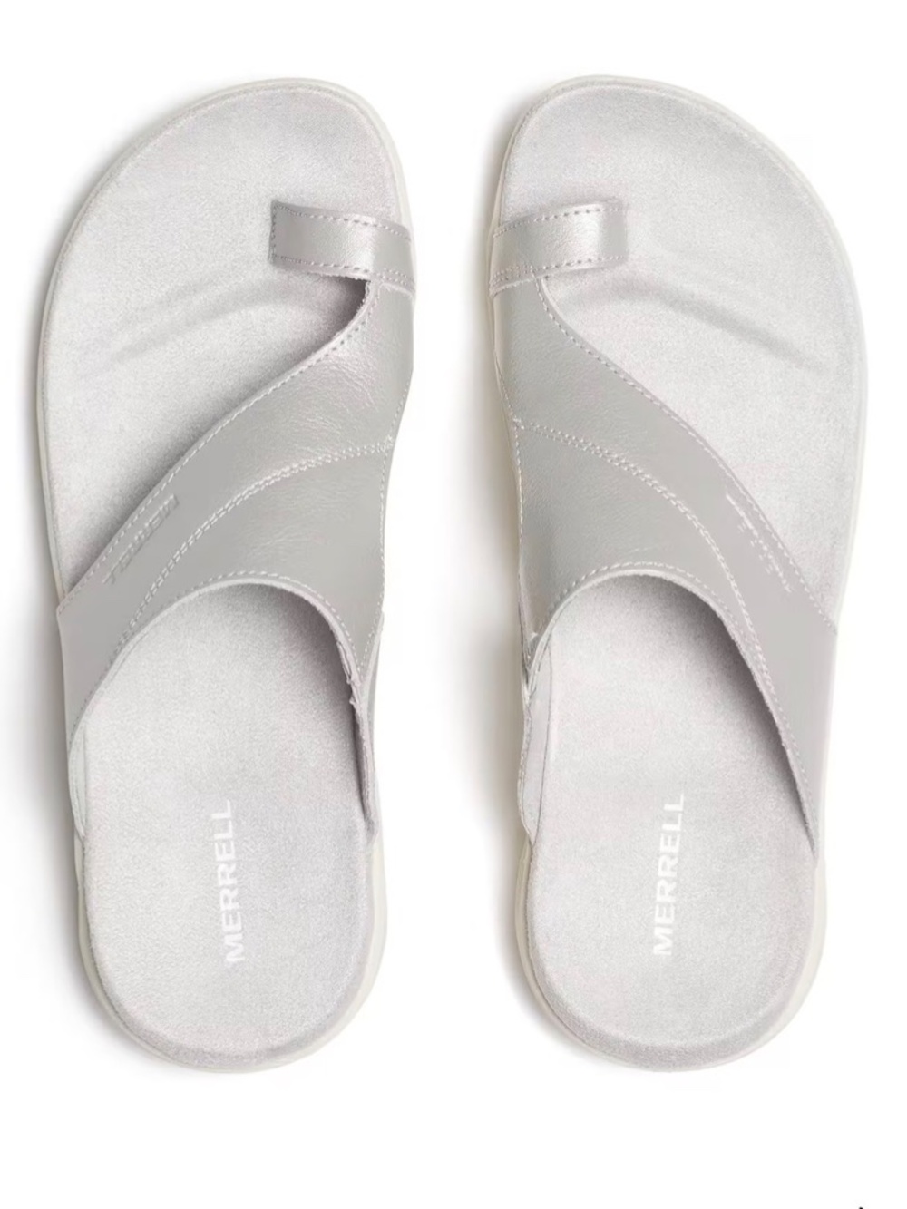 Merrell District 4 Luxe Post Sandals Ash Silver Leather Toe Strap Thong US 6